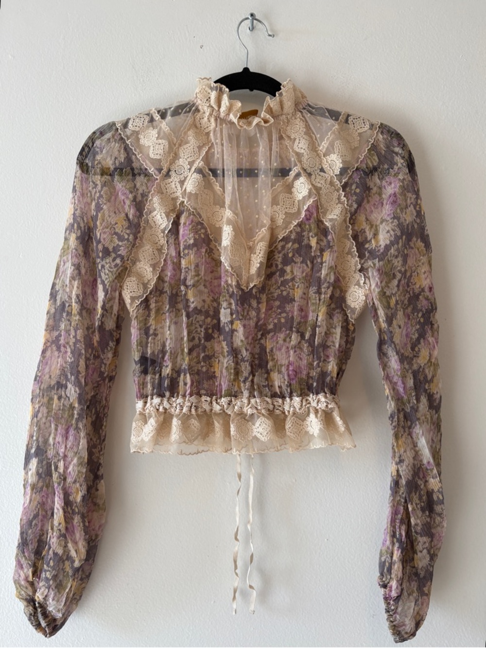 Zimmermann Lavender Floral Lace-Trim Sheer Blouse - Picture 6 of 10